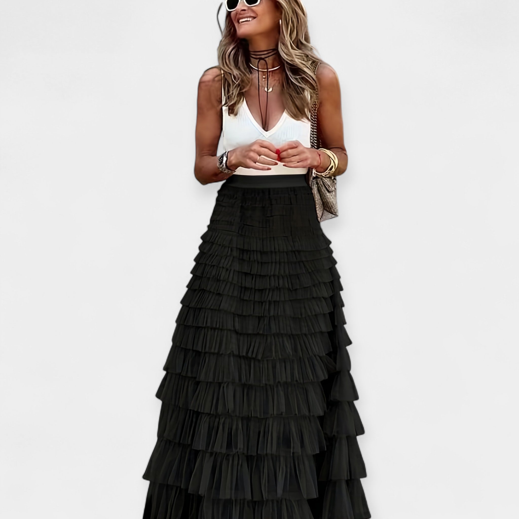 Saia Boho com Acabamento em Cetim de Malha Aberta